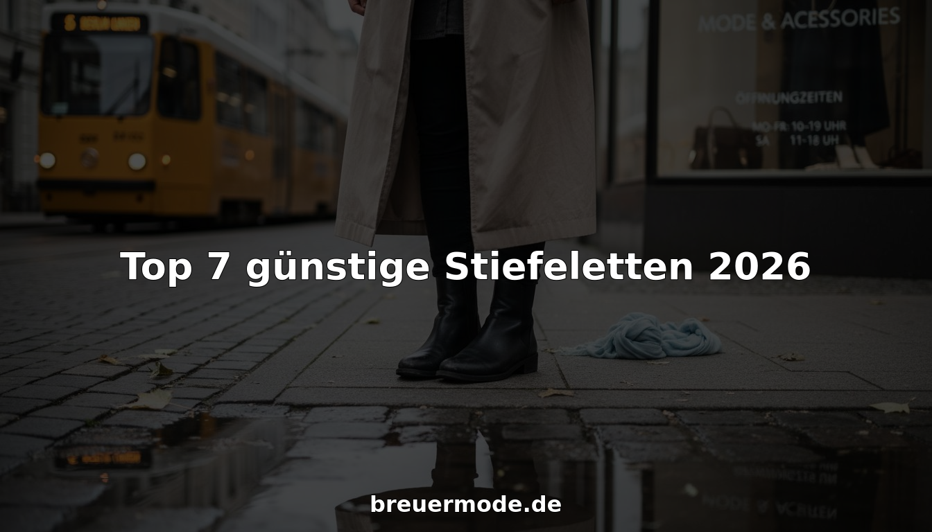 Eine Frau präsentiert stylische, schwarze Stiefeletten zum kleinen Preis auf den Straßen Berlins.