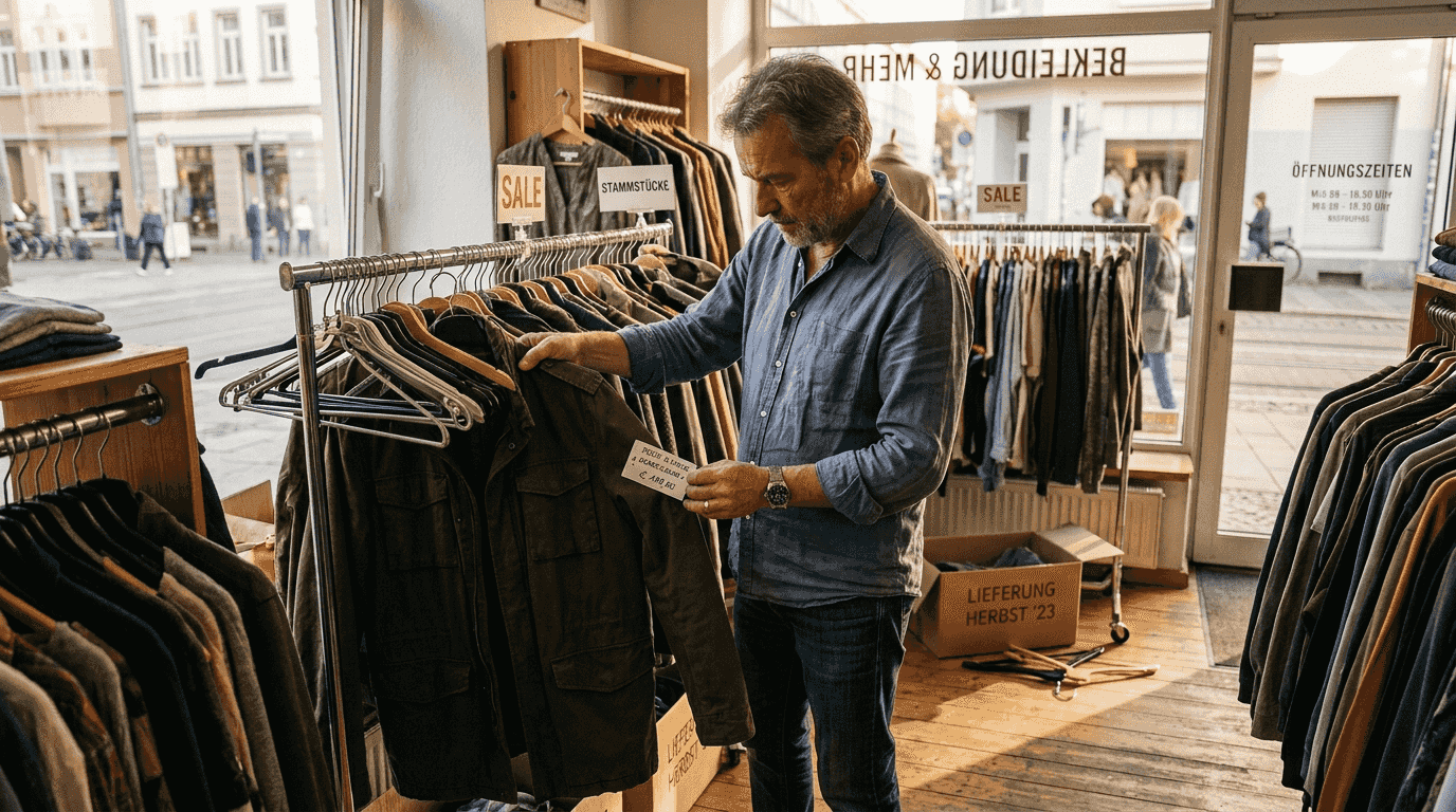 Ein Kunde wirft einen Blick auf das Preisschild eines Kleidungsstücks im Geschäft.