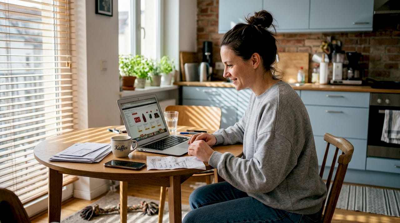 Am Küchentisch schmiedet sie ihre Shopping-Pläne für den nächsten Modesale.