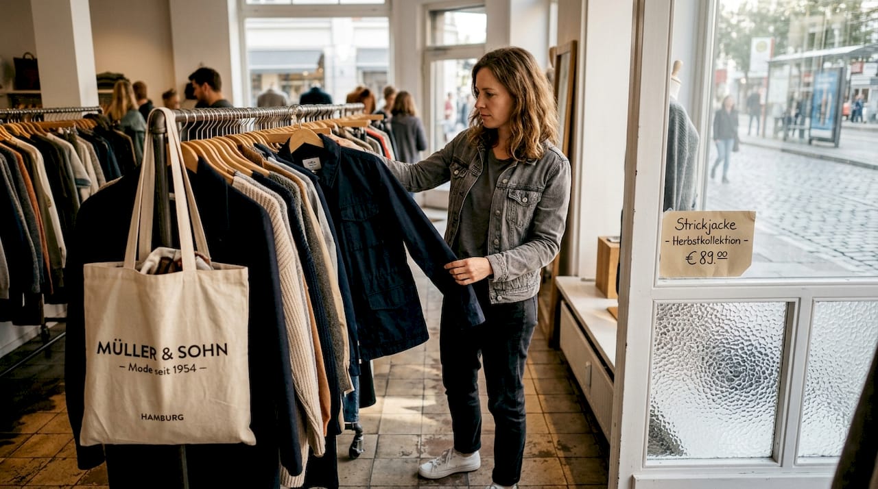Eine Kundin stöbert während des Schlussverkaufs durch die Kleiderauswahl im Laden.