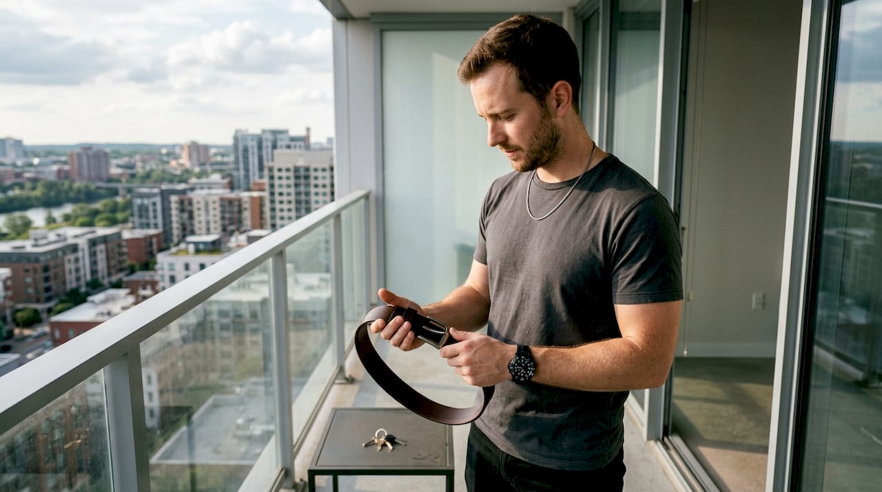Stilvoller Mann mit eleganten Accessoires in einem lichtdurchfluteten Loft