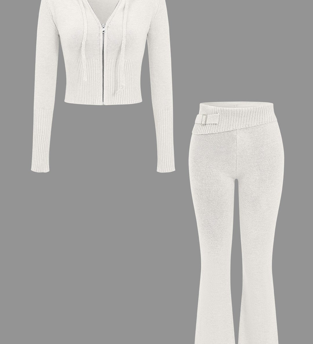 Ava | Strick-Set mit Kapuzenjacke & Schlaghose