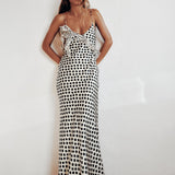 Langes Maxikleid mit Spaghettiträgern und Punktemuster für Damen