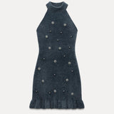 Lola | Strick-Minikleid mit Perlen und Gerüschtem Saum