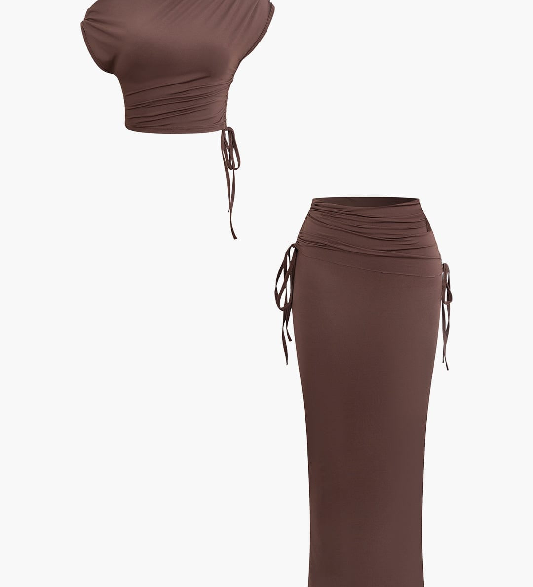 Melody | Asymmetrisches Zweiteiler-Set mit One-Shoulder Crop-Top & Maxi-Rock