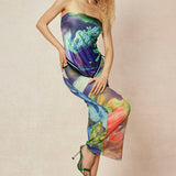 Rosina | Zweiteiliges Set mit abstraktem Print & Bandeau-Top