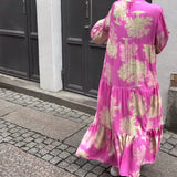 Maxikleid mit Print, Volantärmeln & Stehkragen – Stilvoll & Luftig