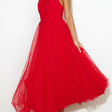 Elegantes Tüllkleid – Halterneck Midikleid mit A-Linie & Schleierkragen