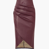 Edwina | Figurbetonter Kunstleder-Midirock mit asymmetrischer Wickeloptik