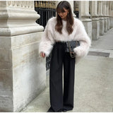 Cropped Kunstfell Pullover mit weiten Ärmeln für Damen