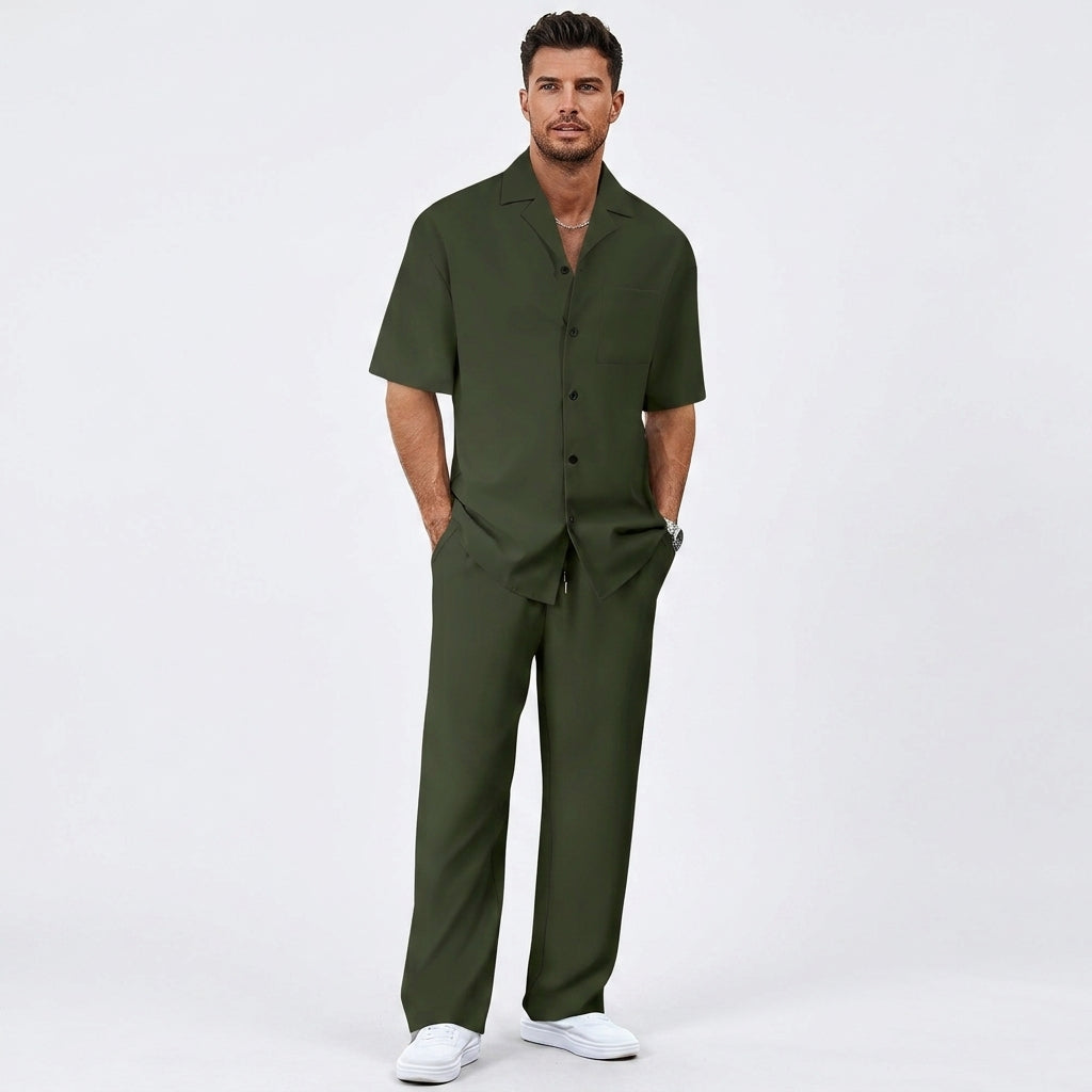 Herren Kurzarmhemd und Hose Set mit Reverskragen