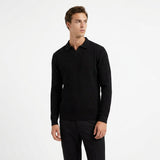 Herren Strick Poloshirt mit Langarm und Rippmuster
