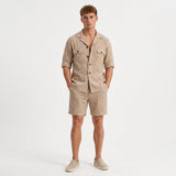 Herren Leinenhemd und Shorts Set mit Brusttaschen