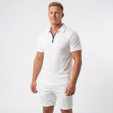 Herren Strick Poloshirt mit Reißverschluss und Strukturmuster