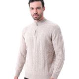 Roman | Chunky knit Herren Chasmere Pullover mit Kabelstrickmuster & Halb Reißverschluss Kragen
