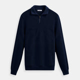 Klassischer Strickpullover mit Reißverschluss & Kontrastkragen