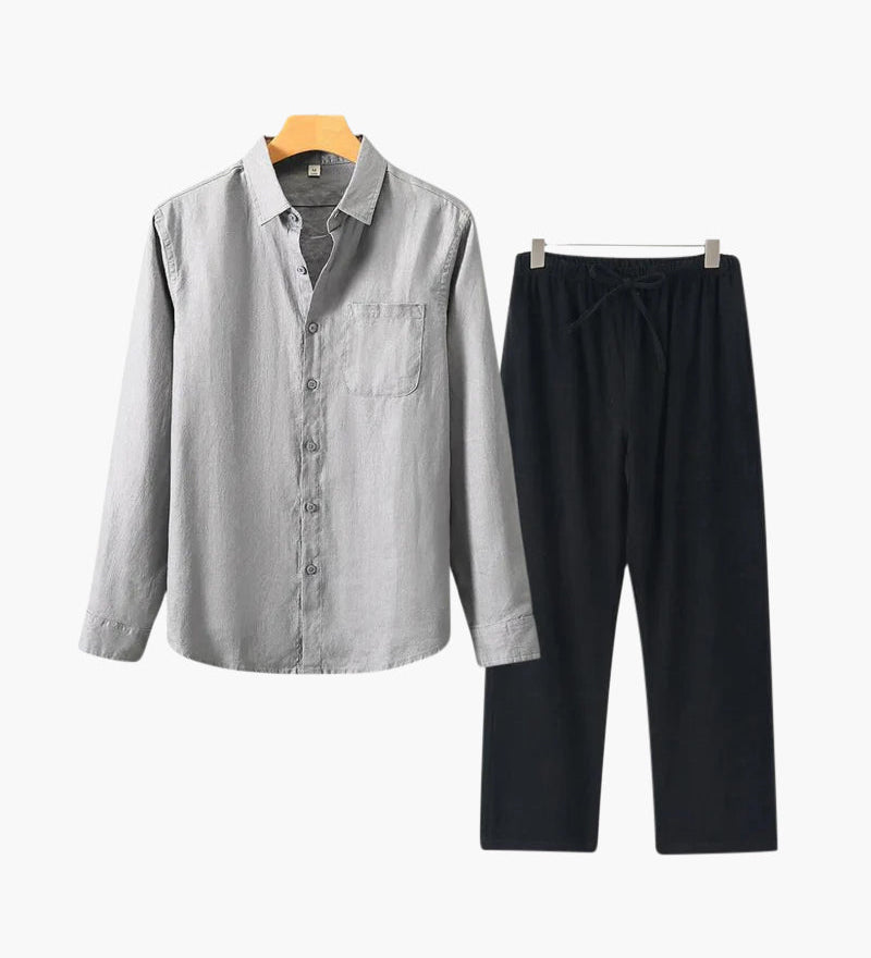 Christopher | Lange Ärmel Hemd & Hose Zweiteiliges Leinen-Set Herren-Sommer-Outfit
