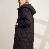 Emmie | Diamant gesteppt langer Damenmantel mit Kapuze