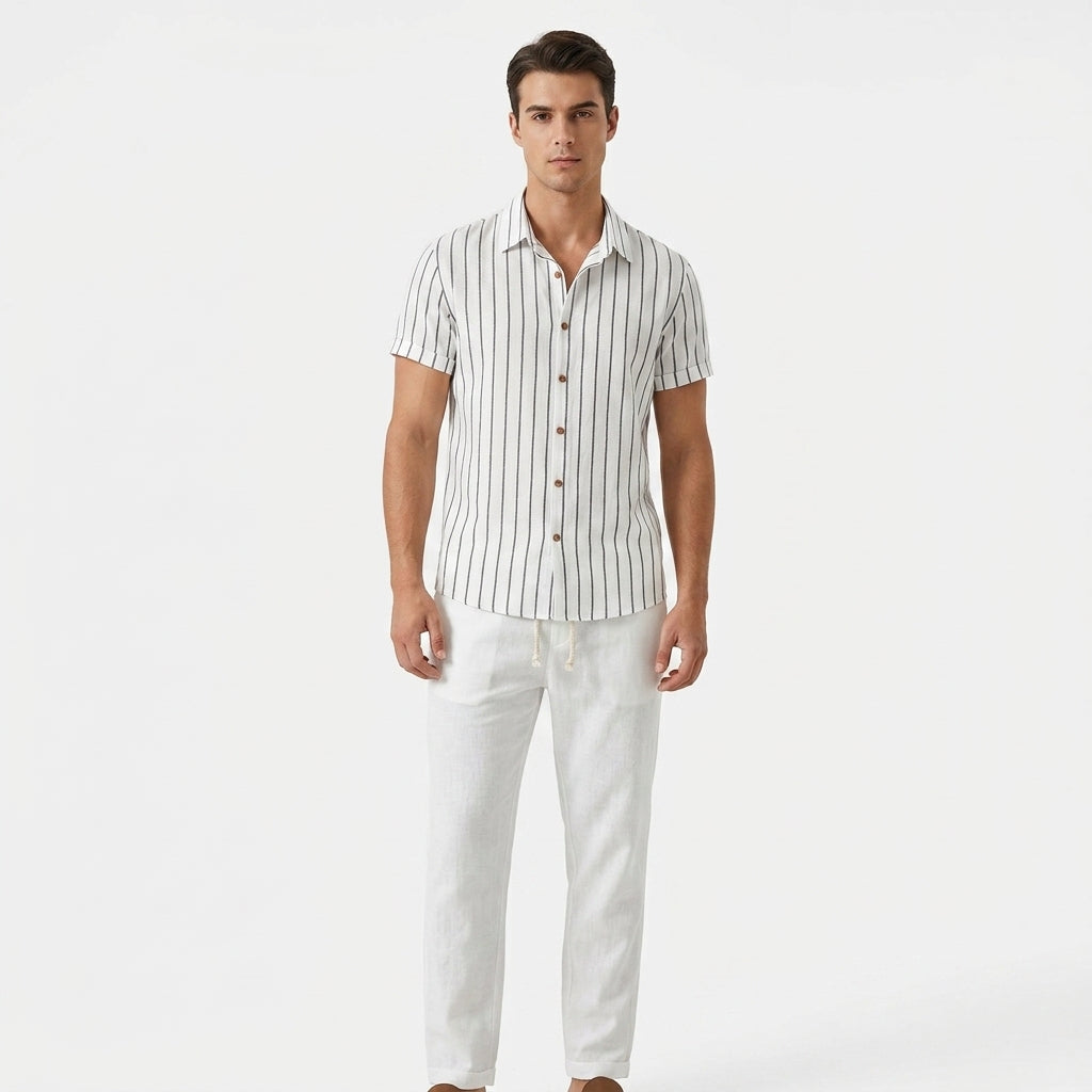 Herren Gestreiftes Kurzarmhemd und Hose Set