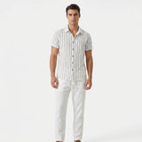 Herren Gestreiftes Kurzarmhemd und Hose Set