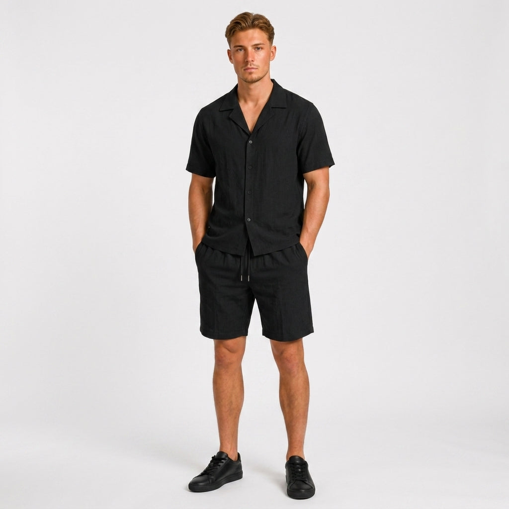 Herren Kurzarmhemd und Shorts Set mit Reverskragen