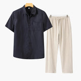 Lincoln | Old Money Herren Leinen-Set mit Kurzarmhemd & Sommerhose