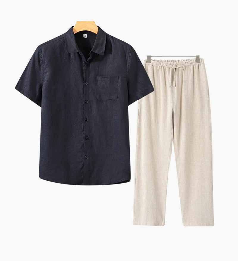 Lincoln | Old Money Herren Leinen-Set mit Kurzarmhemd & Sommerhose