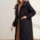 Emmie | Diamant gesteppt langer Damenmantel mit Kapuze