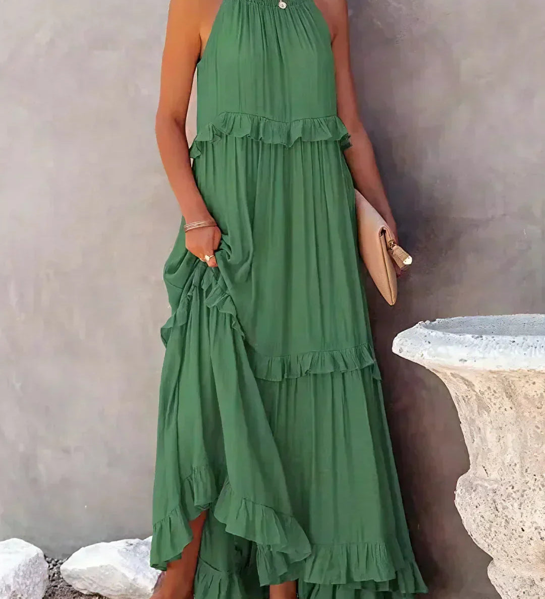 Boho Maxikleid mit Volants & Neckholder-Ausschnitt – Sommerlich & Feminin