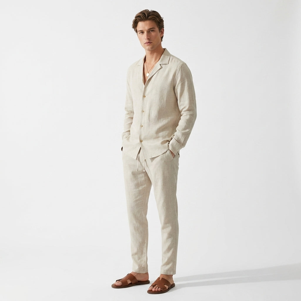 Herren Langarmhemd und Hose Set mit Reverskragen