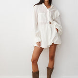 Lore | Weißes durchsichtiges Baumwollshirt und Shorts im Set