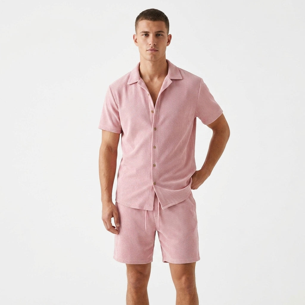 Herren Kurzarmhemd und Shorts Set mit Rippstruktur