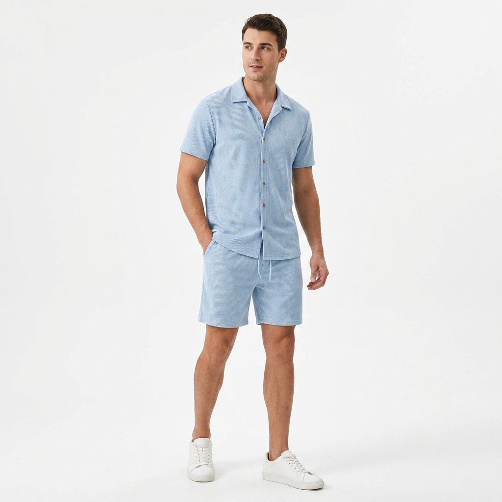 Herren Kurzarmhemd und Shorts Set mit Rippstruktur