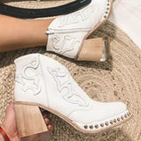 Elisa | Western-Stiefeletten in Nude mit Blockabsatz & Nieten