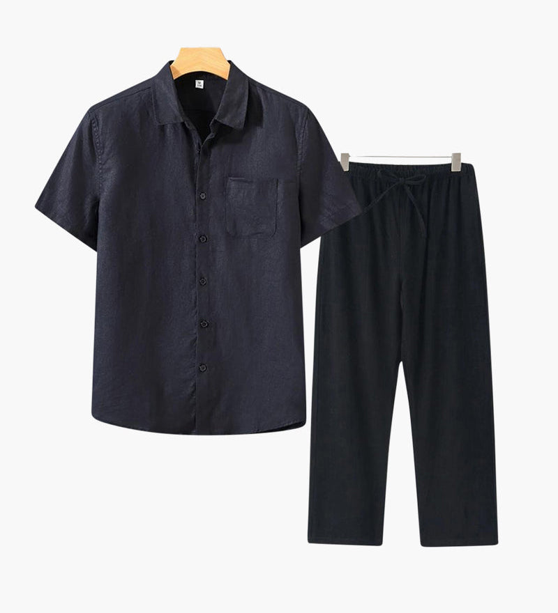 Lincoln | Old Money Herren Leinen-Set mit Kurzarmhemd & Sommerhose