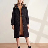 Emmie | Diamant gesteppt langer Damenmantel mit Kapuze