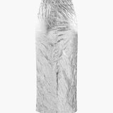 Elfriede | Glänzender Metallic-Midirock mit Crinkle-Effekt und elastischem Bund