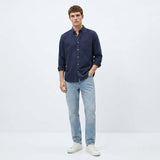 Herren Langarmhemd mit Brusttasche und Button-Down-Kragen