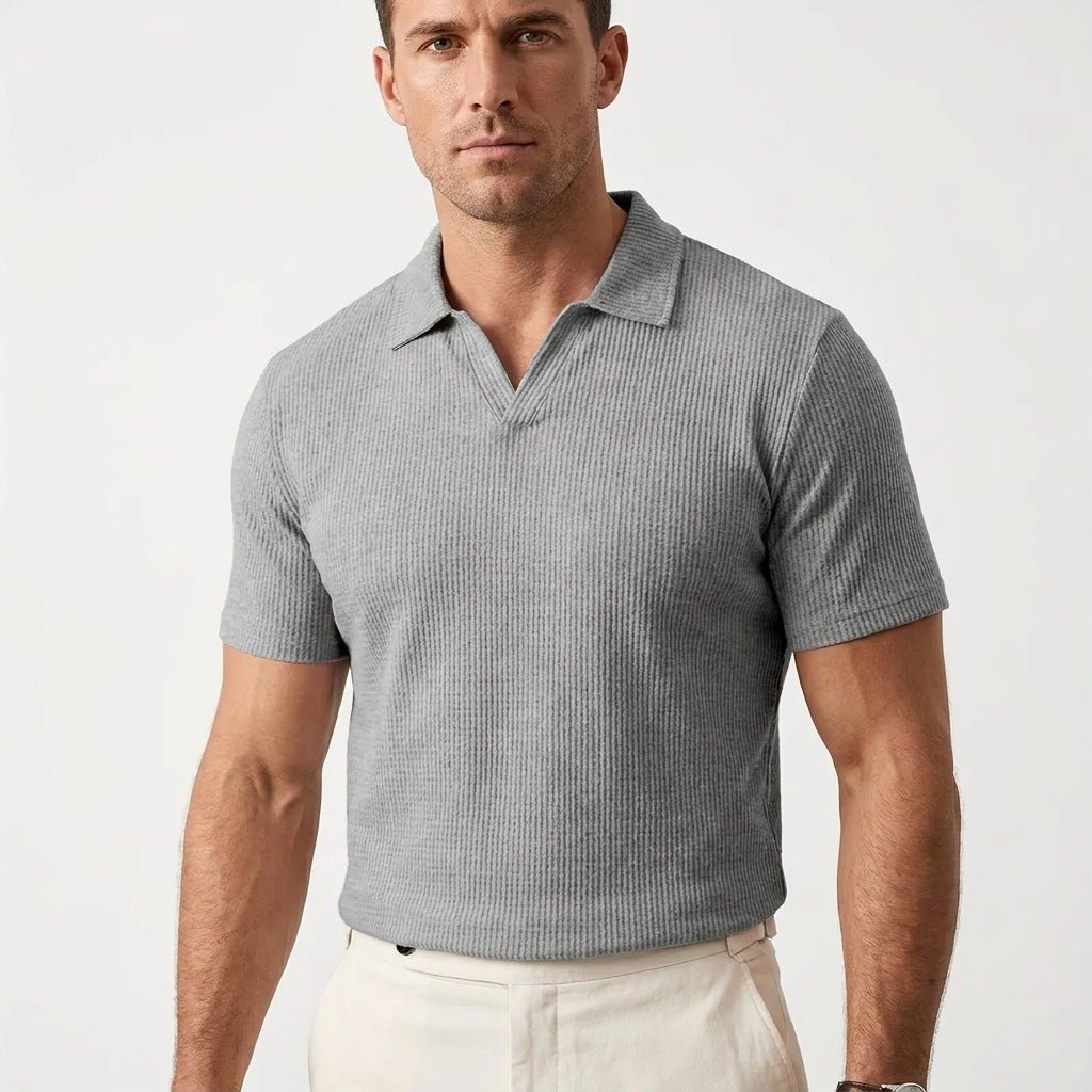 Herren Rippstrick Poloshirt mit Offenem Kragen
