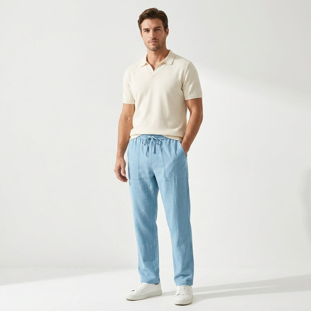 Herren Freizeithose mit Kordelzug und Geradem Bein