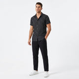 Herren Gestreiftes Kurzarmhemd und Hose Set