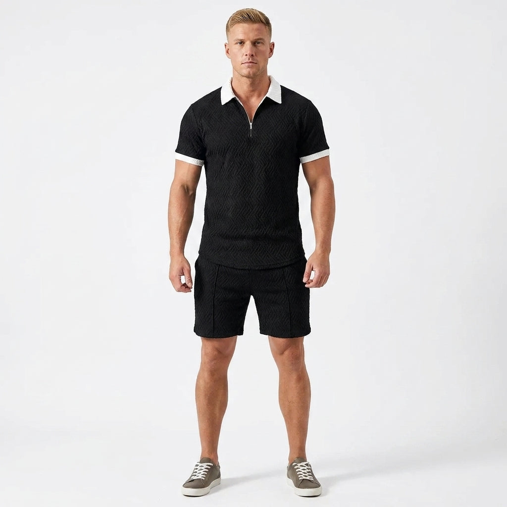 Herren Strick Poloshirt mit Reißverschluss und Strukturmuster