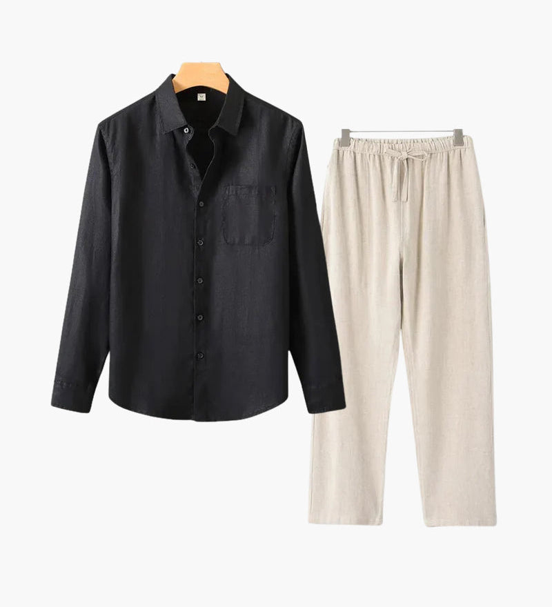 Christopher | Lange Ärmel Hemd & Hose Zweiteiliges Leinen-Set Herren-Sommer-Outfit