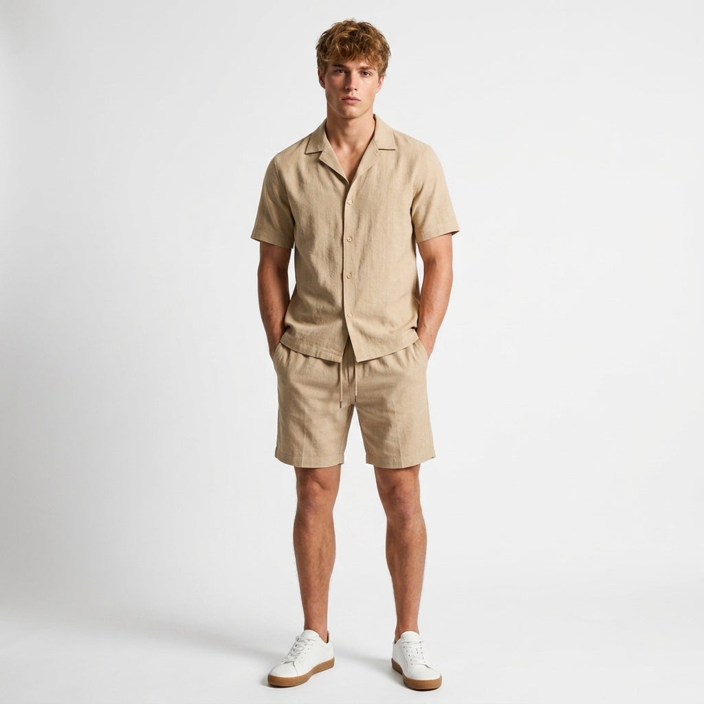 Herren Kurzarmhemd und Shorts Set mit Reverskragen