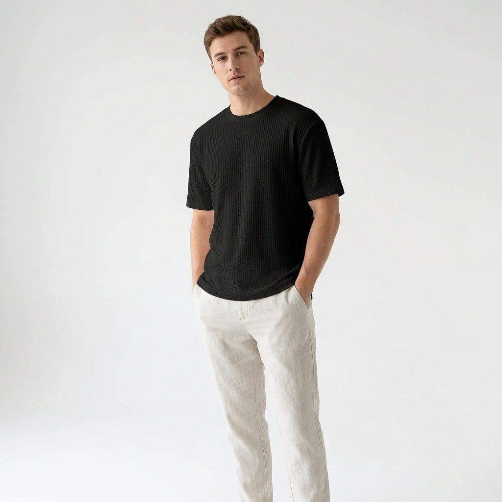 Herren Struktur T-Shirt mit Rundhalsausschnitt