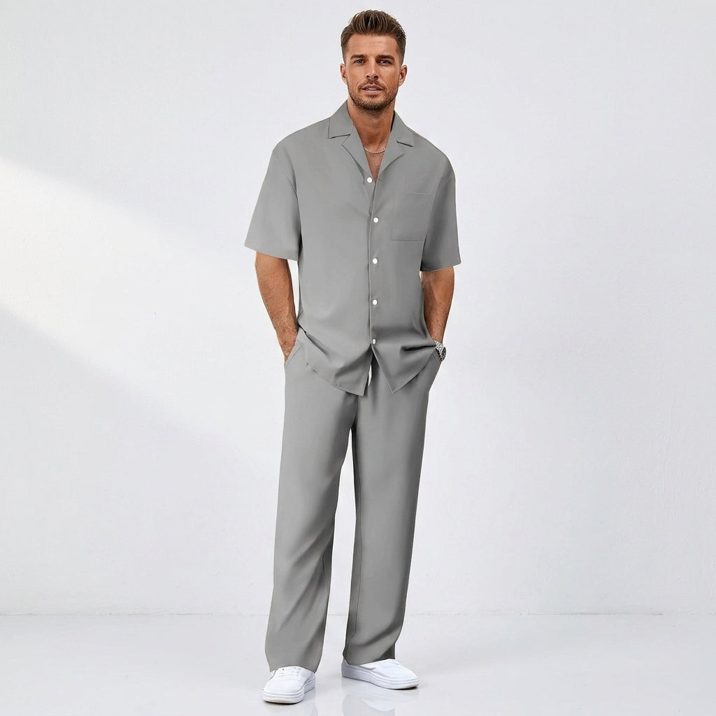 Herren Kurzarmhemd und Hose Set mit Reverskragen