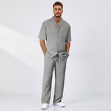 Herren Kurzarmhemd und Hose Set mit Reverskragen