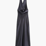 Sophia | Satin-Maxikleid mit Wasserfallkragen