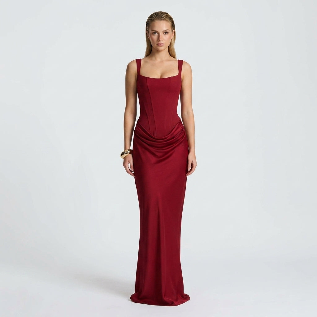 Damen Maxikleid mit Trägern und Geradem Schnitt