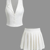 Zoey | Elegantes Zweiteiler-Set mit Weste & Faltenrock